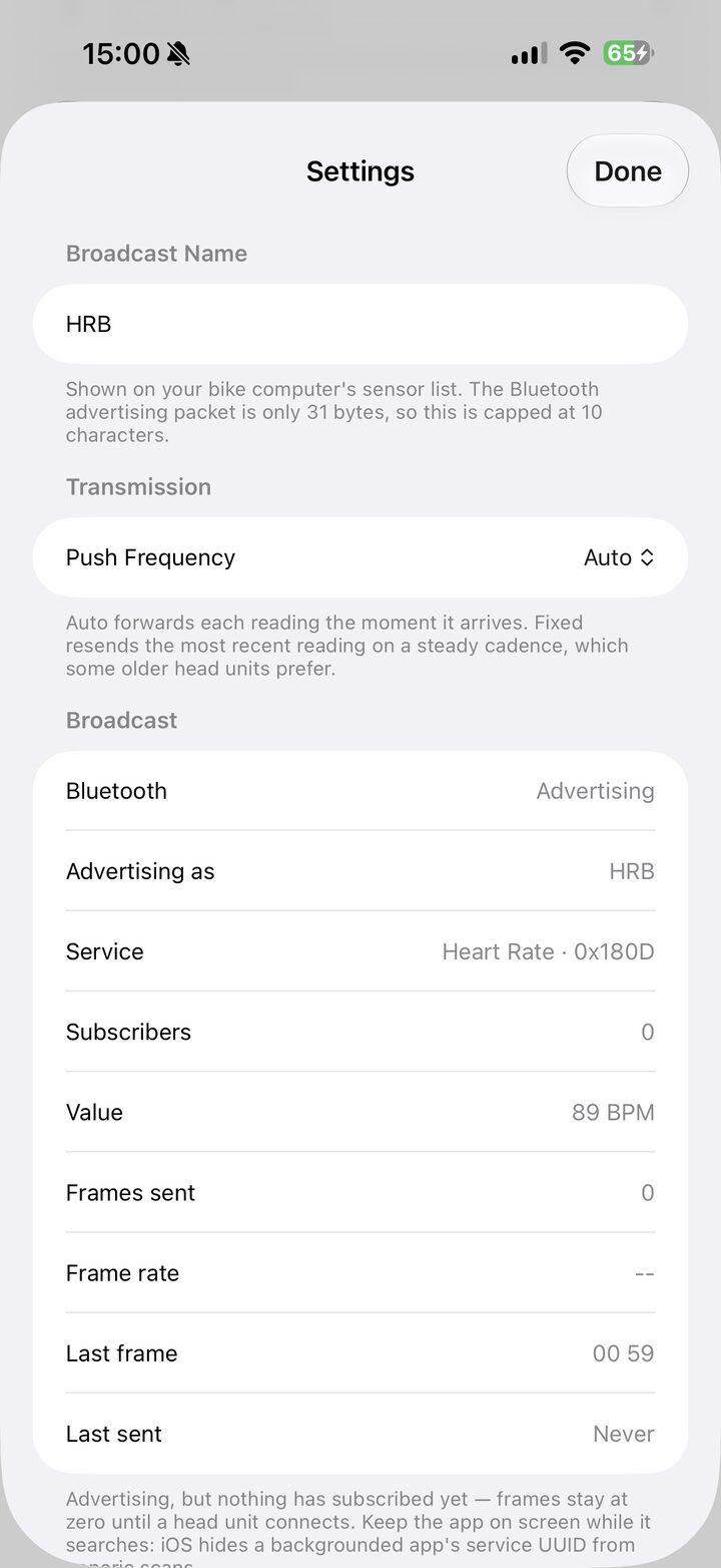 Settings for broadcast name, push frequency, source, and display options.